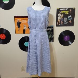 Joules | Blue & White Gingham Tie Waist Dress